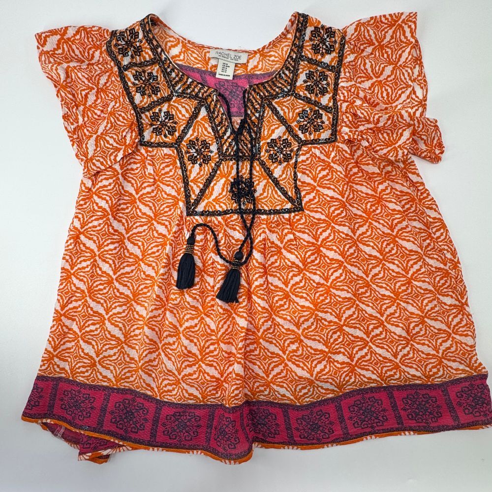 Rachel‎ Zoe Embroidered Tunic Top Boho Hippie Festival Orange Medium